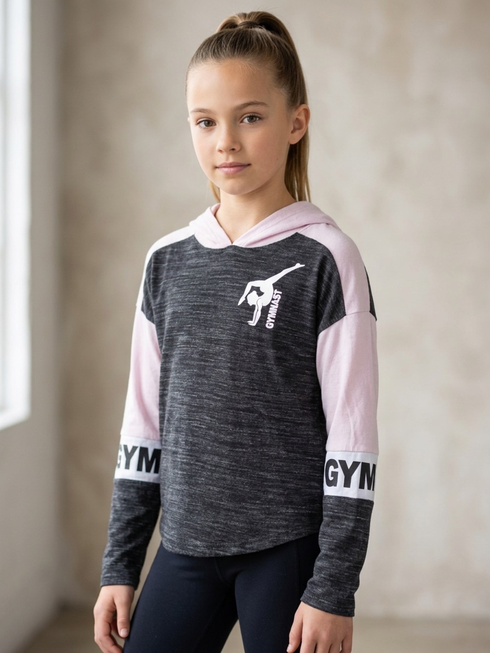 Justice Pink & Charcoal Gymnast Hoodie Pullover